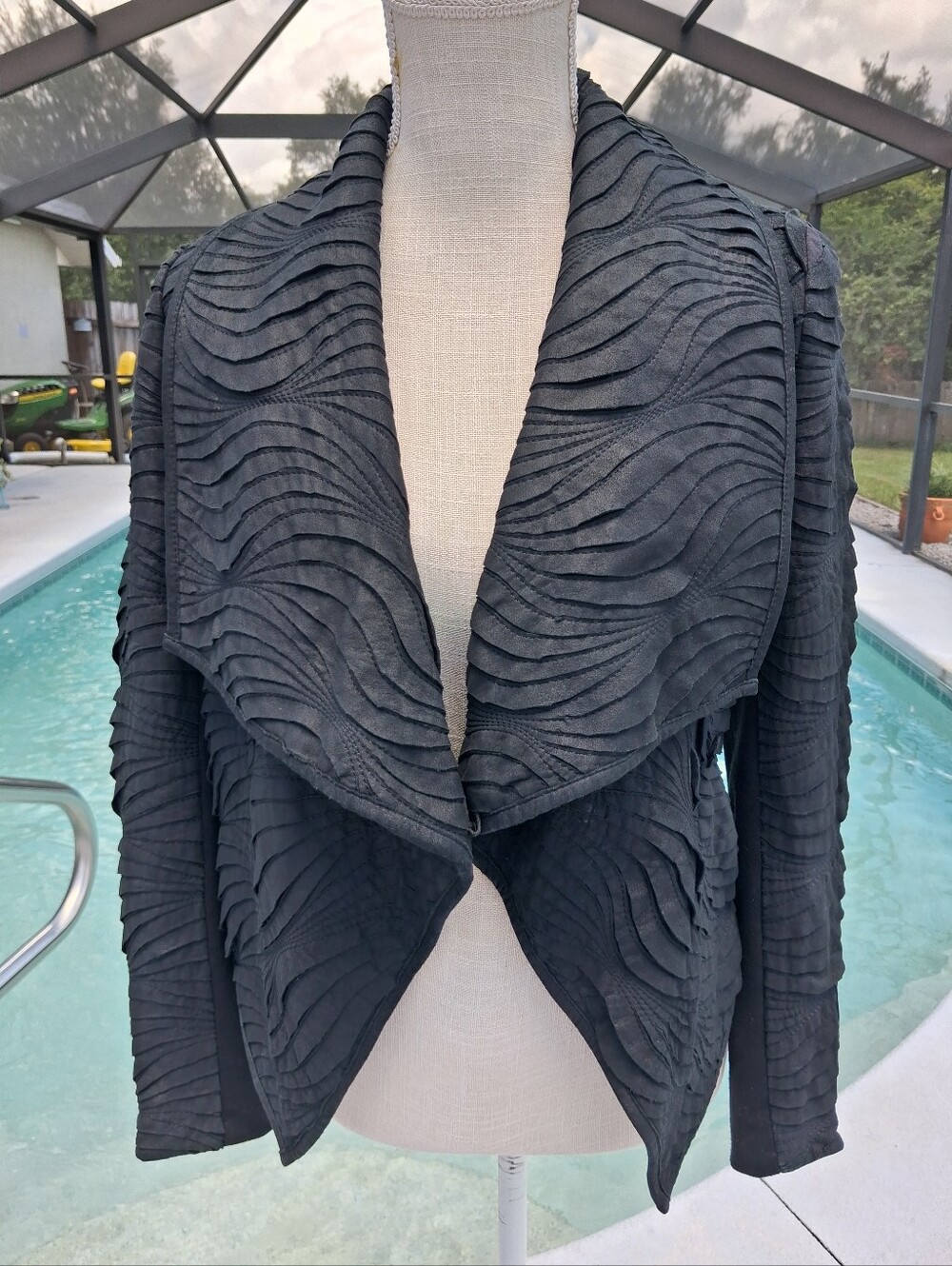 My Tribe Womens Black Leather Moto Jacket Shawl Collar Size XS - Picture 6 of 16